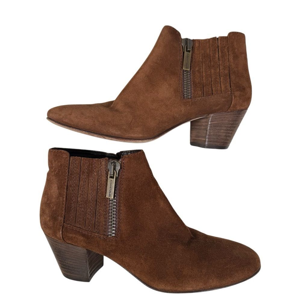 Aquatalia Size 7 Fallon Chelsea Ankle Boots in Chestnut Suede